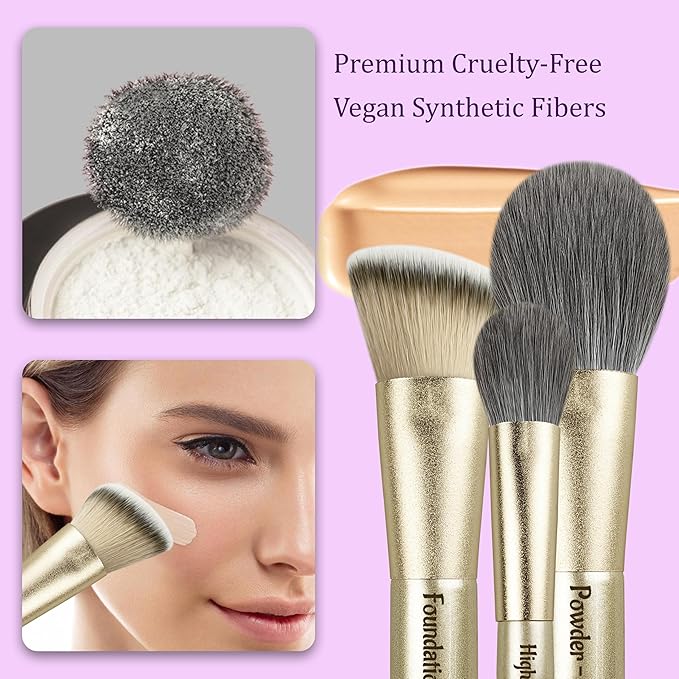 Jilier 14 pcs Mini Makeup Brushes and Pocket Mirror, Travel Makeup Brush Set, LED Compact Mirror with Light, Travel Size with Case, Portable for Handbag, Travel Essentials for Women