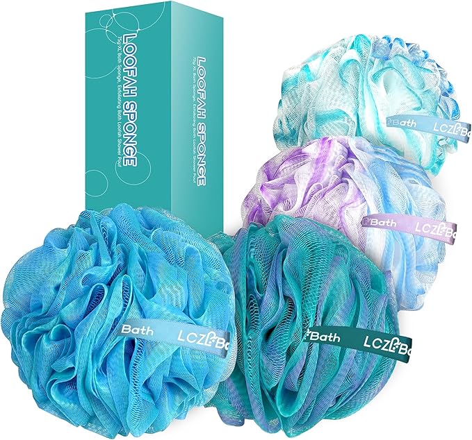 Loofah 4 Pack 75g Extra Large Loofa Set Soft Bath Sponge Thick Body Wash Puffs for Shower