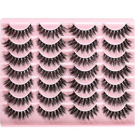 FARRED Wispy Lashes Hybrid Mink Eyelashes 14 Pairs Short Cat Eye Natural Fluffy False Eyelashes Faux Mink Strip Eye Lashes Pack for Daily Makeup (F18 | 8-14 mm)