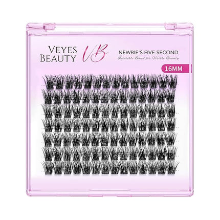 VEYESBEAUTY Lash Clusters Individual Eyelash Extensions Thin & Invisible Band DIY False Eyelashes for Self-application Newbie's Five-Second Series Wispy Lash Tray, Dreamy 16mm Single Length