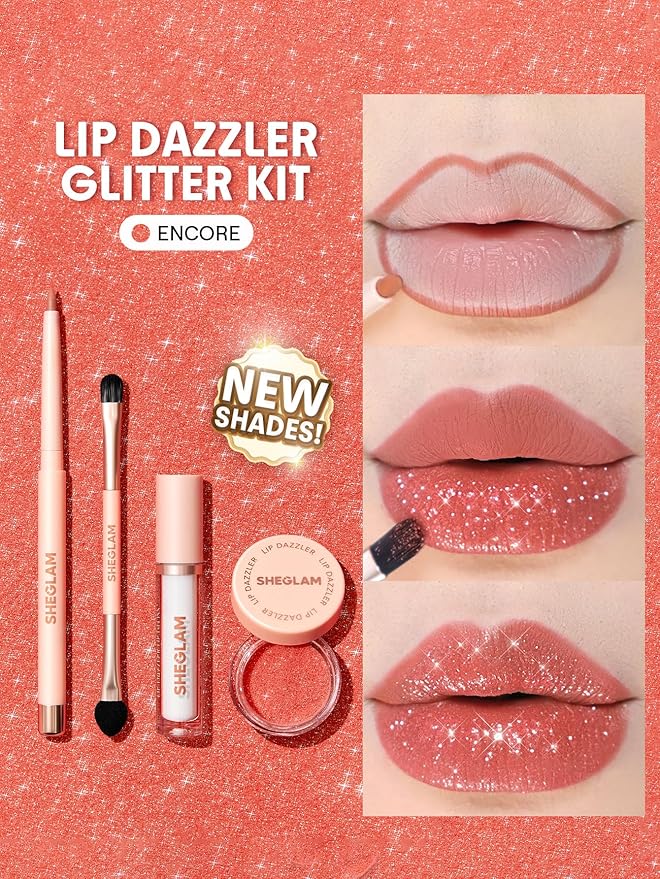 SHEGLAM Lip Dazzler Glitter Kit Long-Lasting Glitter Lip Gloss Sexy Super Stay Non-Sticky Shiny Liquid Kit Lipstick Y2K-Encore