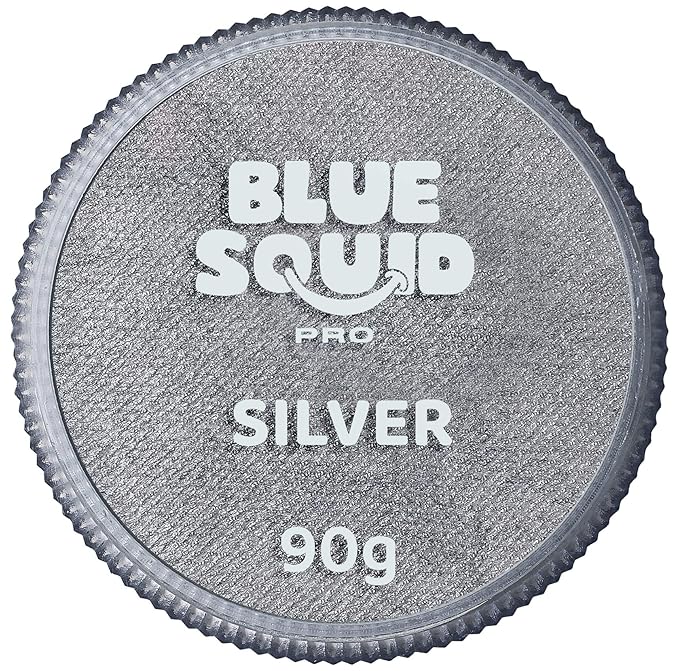 Blue Squid PRO Face Paint - Professional Water Based Single Cake Facepaint & Body Paints - SFX Makeup, Kids Adults Face Painting for Costume, Halloween, Cosplay - Metallic Silver 90g / 3oz
