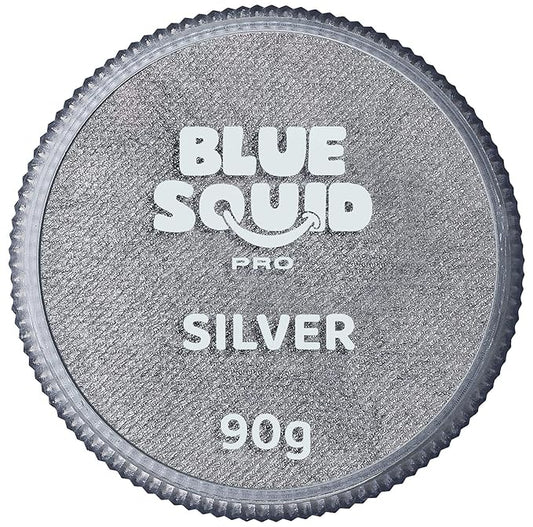 Blue Squid PRO Face Paint - Professional Water Based Single Cake Facepaint & Body Paints - SFX Makeup, Kids Adults Face Painting for Costume, Halloween, Cosplay - Metallic Silver 90g / 3oz