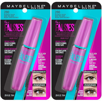 Maybelline Volum' Express Falsies Volumizing, Washable Mascara, Blackest Black, 2 Count