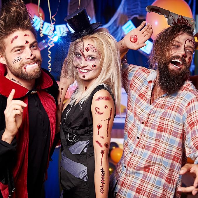 Halloween Decorations, 32PCS Halloween Tattoos Stickers, Scary Zombie Makeup, Relistic Fake Scars Wounds, Body Fake Tattoos for Women Party Favors Accessories for Trick or Treat Supplies Sticker