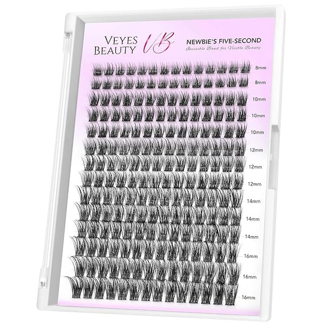 VEYESBEAUTY Lash Clusters Individual Eyelash Extensions Thin & Invisible Band DIY False Eyelashes for Self-application Newbie's Five-Second Series Wispy Lash Tray, Dreamy 8-16mm Mixed Length