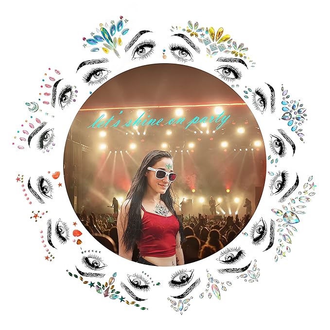 8 PCS Mermaid Face Gems Glitter, Rhinestone Rave Festival Stickers Jewels, Crystals for Eyes Body Temporary Tattoos