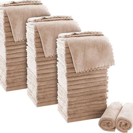 MOONQUEEN Ultra Soft Premium Washcloths Set - 12 x 12 inches - 72 Pack - Quick Drying - Highly Absorbent Coral Velvet Bathroom Wash Clothes (Brown)