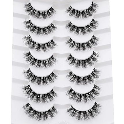3D Clear Band False EyeLashes Natural Look Cat Eye Wispy Fake lashes Short Supernatural Cross Soft Reusable Lashes 7 Pairs-Happy Heartbeat(No.202)