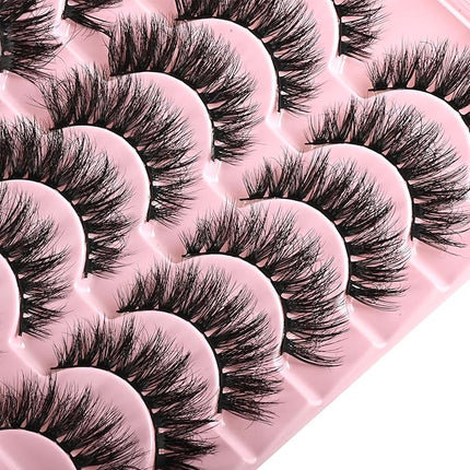 FARRED Wispy Lashes Hybrid Mink Eyelashes 14 Pairs Short Cat Eye Natural Fluffy False Eyelashes Faux Mink Strip Eye Lashes Pack for Daily Makeup (F18 | 8-14 mm)