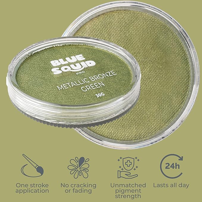 Blue Squid Face Paint Water Based Single Cake Professional Face Paint & Body Paint - Water Activated, Kids Adults Face Painting for Costume, Halloween Makeup, Cosplay - Metallic Bronze Face Paint 30g