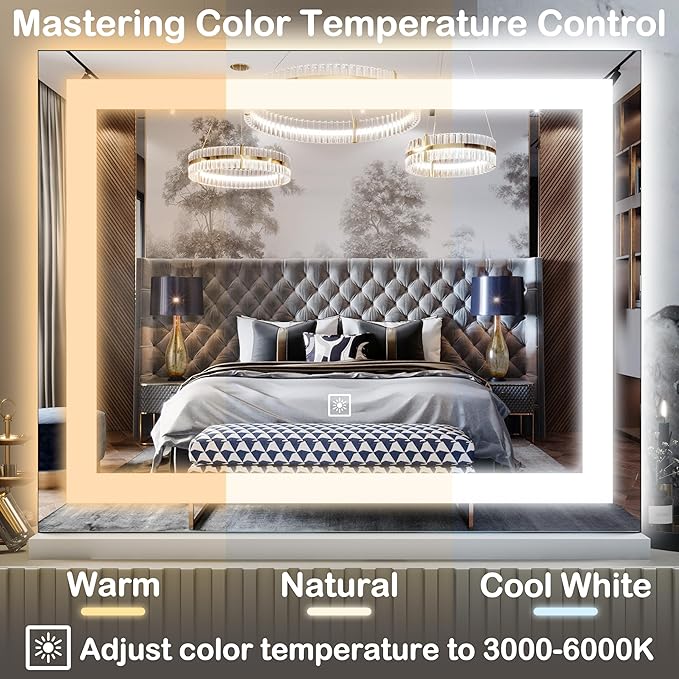 FENNIO 22" x 20" Vanity Mirror with Lights，LED Makeup Mirror，Hollywood Mirror with 3 Color Modes & Adjustable Brightness，Vanity Mirror Square White