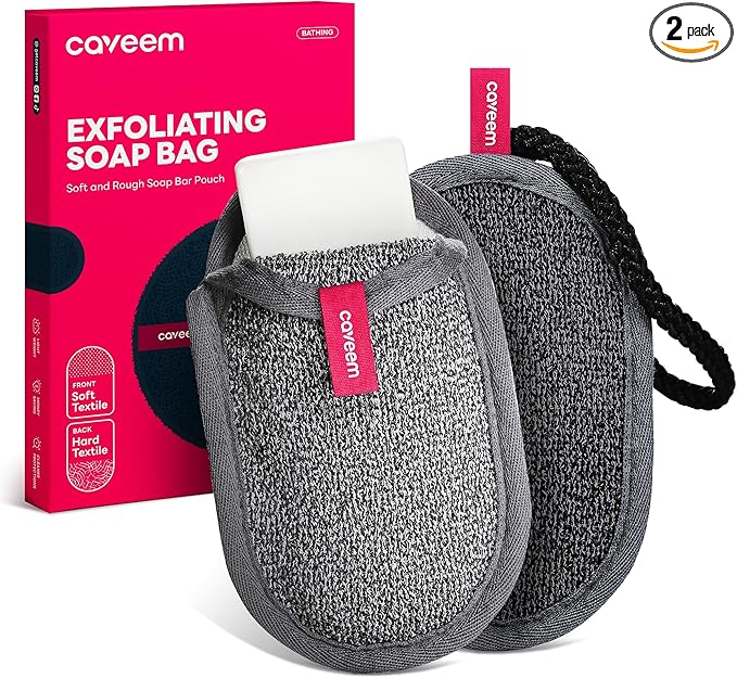 Soap Saver Bag, Rough and Soft Exfoliation Soap Pouch for Bar Soap, Soap Mesh Pocket Bar Holder for Washing Body, Soap Sack Sponge Bag for Shower Bath (2 Pack)