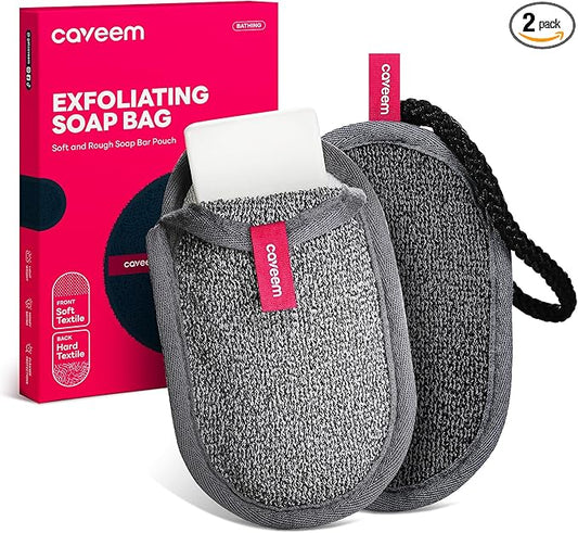 Soap Saver Bag, Rough and Soft Exfoliation Soap Pouch for Bar Soap, Soap Mesh Pocket Bar Holder for Washing Body, Soap Sack Sponge Bag for Shower Bath (2 Pack)