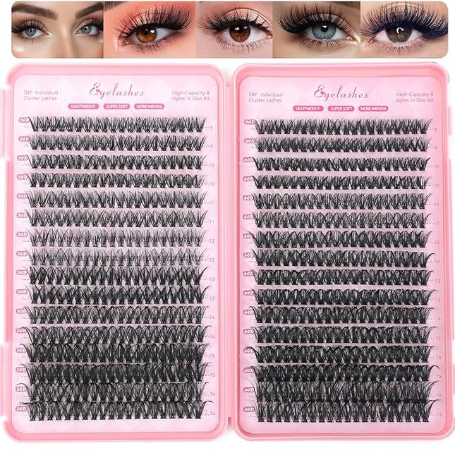 Manga Lash Clusters, 640 Pcs Eyelashes Clusters Extensions 9-16mm Individual Lashes D Curl Fluffy Wispy False Eyelashes Thin Band (50D&60D)