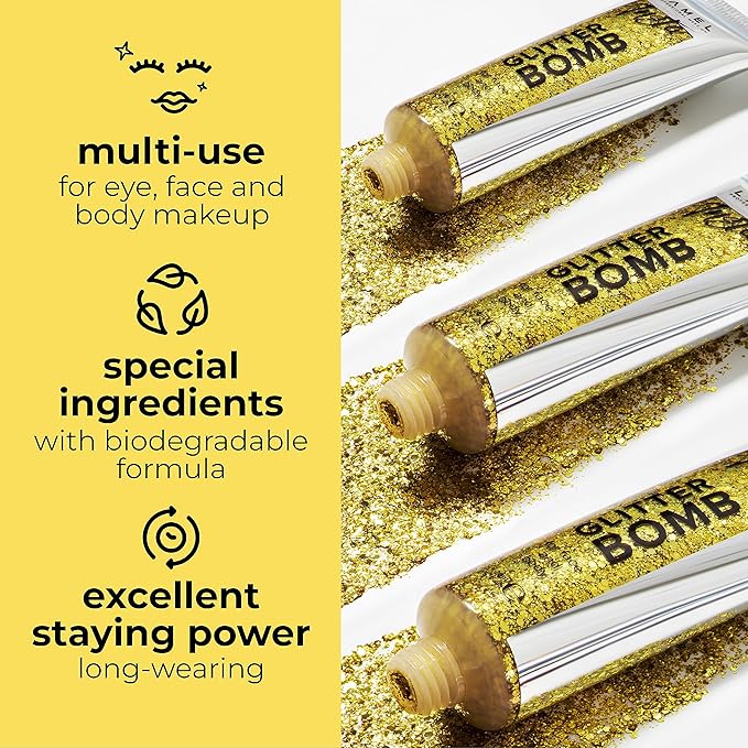 Insta Glitter Bomb: Quick-Dry Holographic Face & Body Glitter Gel | Long-Lasting Shine & Effortless Removal | Perfect Face Glitter Makeup & Body, Hair Shimmer | Vegan & Cruelty Free -0.67 fl.oz