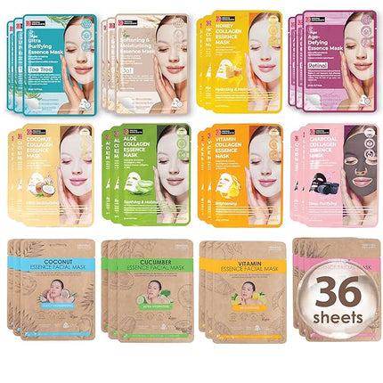 Innerest Original Derma Beauty Collagen Face Mask Skin care 36 PK Collagen Essence Assortment Face Masks Skincare Sheet Masks Face mask skin care Korean Face Mask