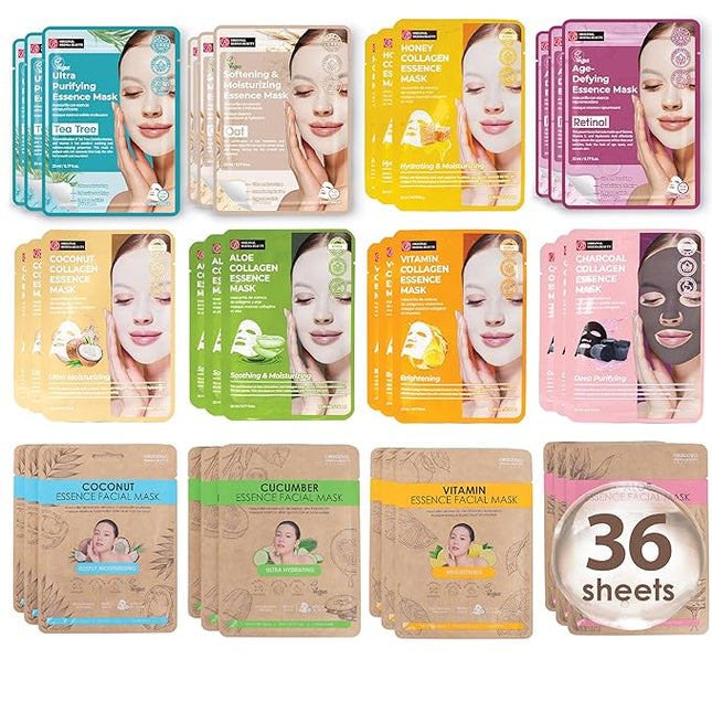 Innerest Original Derma Beauty Collagen Face Mask Skin care 36 PK Collagen Essence Assortment Face Masks Skincare Sheet Masks Face mask skin care Korean Face Mask