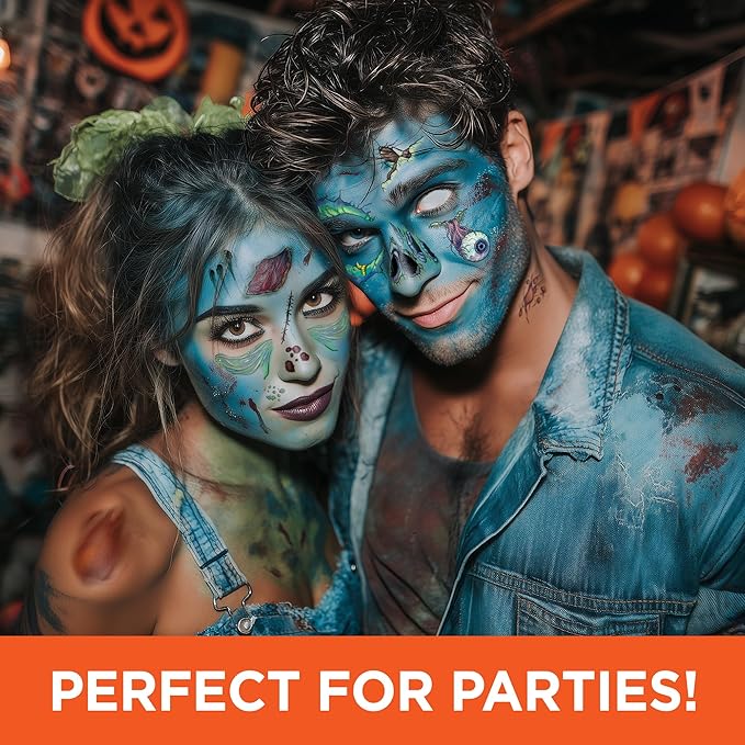 Zombie Face Temporary Tattoos – 25 Pack | Realistic Halloween Costume Makeup, Scars, Wounds & Blood FX, Easy to Apply & Remove, Waterproof, Skin-Safe