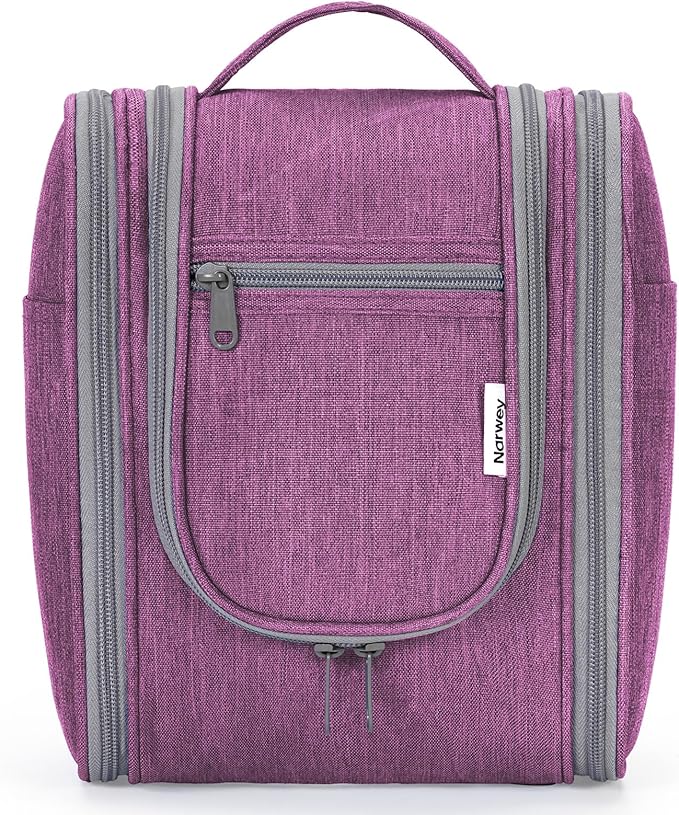 Narwey Small Hanging Toiletry Bag Women Travel Makeup Bag Organizer Toiletries Bag for Travel Size Essentials Accessories Cosmetics (Medium, Dark Purple)
