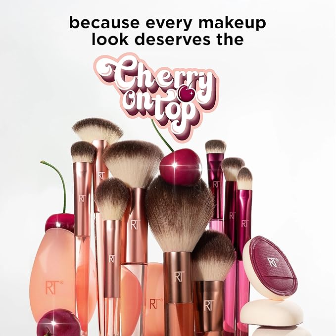 Real Techniques Cherry On Top It’s All Blush Brush, Dual-Ended & Multipurpose Makeup Brush for, Powder, Liquid & Cream Blush, Synthetic Bristles, Vegan & Cruelty-Free Face Brush, 1 Count