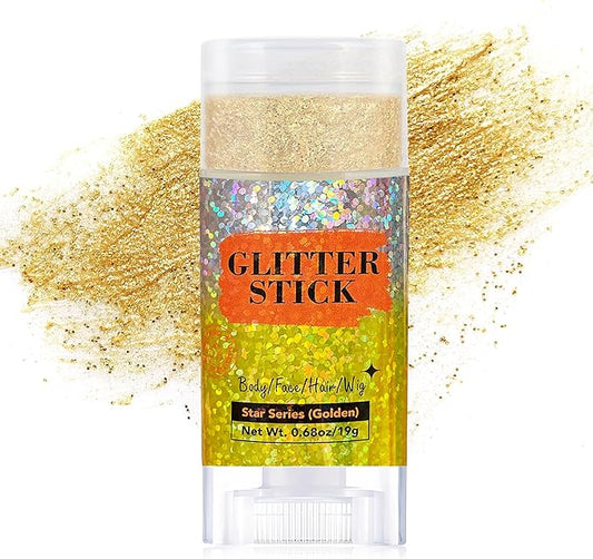 MEICOLY Gold Face Body Glitter Stick,Music Festival Accessories Outfits for Women,Sparkle Glitter Makeup for Face/Body/Hair/,Hair Glitter for Kids,Mardi Gras Accessories,Fine Glitter