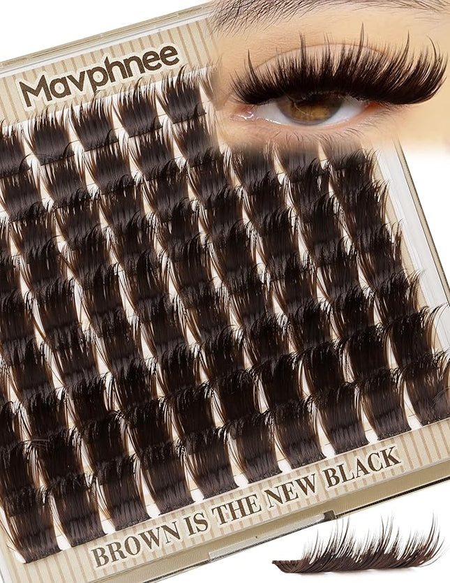Brown Lash Clusters Spiky Volume Cluster Eyelash Extensions Fairy Spikes Dark Brown Wispy Thick Cluster Lashes Extensions Wide-Band Spiky Fluffy Eyelash Clusters (90 Pcs, CC Curve, 10-16MM)