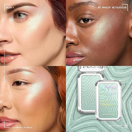 NYX PROFESSIONAL MAKEUP Buttermelt Highlighter, Powder Highlighter Makeup, With Up to 12H Wear and High Impact Glow - 20 Butta Mint (Minty Green)