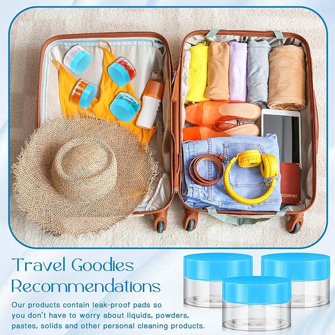 Patelai 4 Pieces Round Wide-mouth Leak Proof Plastic Container Jars with Lids for Travel Storage Makeup Beauty Products Face Creams Oils Salves Ointments DIY Making(1 Ounce,Blue)