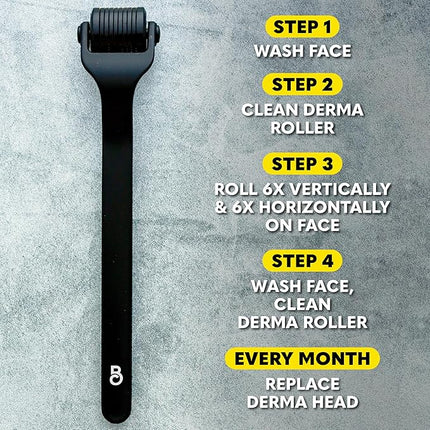 The Beard Club Premium Derma Roller for Face, Body and Scalp - Microneedling Roller for Men and Women with 540 Titanium Microneedles - for Hair & Beard - Weighted Metal Handle - Magnetic Storage Case