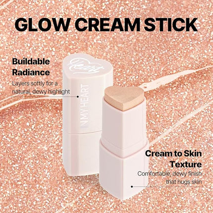 TOUCH IN SOL In My Heart Stick Highlighter (#Moonlight Beam) - Cream Highlighter Stick for Korean Makeup, Multi-Use for Lips, Cheeks & Body, Blendable for Dewy Glow, K-Beauty (0.21 oz)