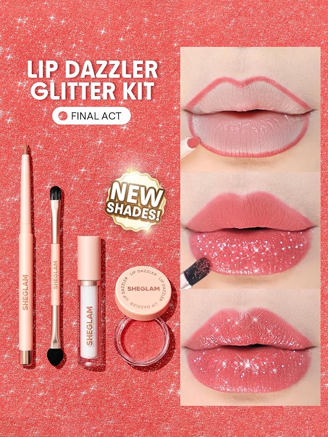 SHEGLAM Lip Dazzler Glitter Kit Long-Lasting Glitter Lip Gloss Sexy Super Stay Non-Sticky Shiny Liquid Kit Lipstick Y2K-Final Act