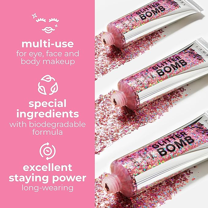 Insta Glitter Bomb: Quick-Dry Holographic Face & Body Glitter Gel | Long-Lasting Shine & Effortless Removal | Perfect Face Glitter Makeup & Body, Hair Shimmer | Vegan & Cruelty Free -0.67 fl.oz