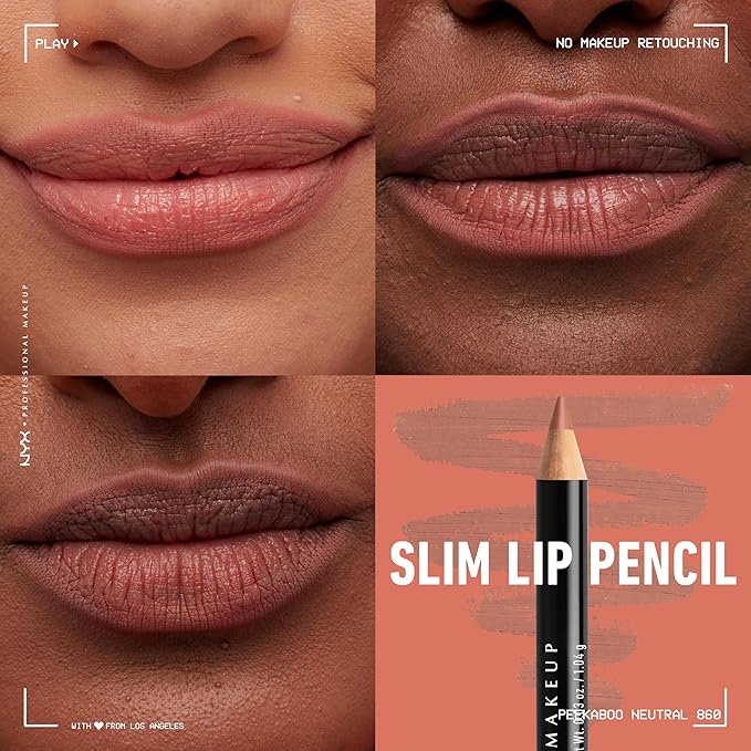 NYX PROFESSIONAL MAKEUP Slim Lip Liner Set, Long-Lasting Creamy Lip Liner Pack Of 3 (Peakaboo Neutral, Nude Pink, Ever)