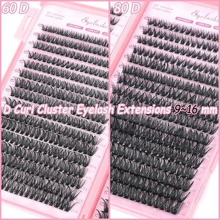 Manga Lash Clusters, 640 Pcs Eyelashes Clusters Extensions 9-16mm Individual Lashes D Curl Fluffy Wispy False Eyelashes Thin Band (60D&80D)