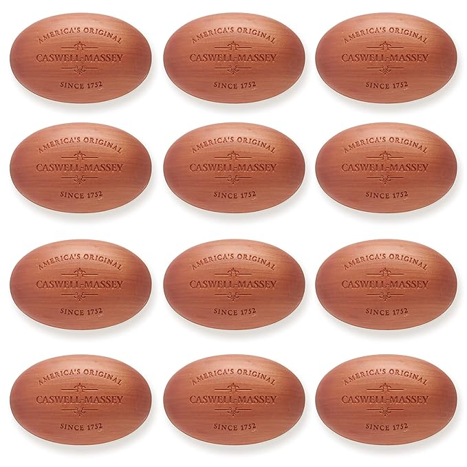 Caswell-Massey Woodgrain Sandalwood Natural Bar Soap Gift Set - Moisturizing Triple-Milled Body Soap for Men - Plant-Based with Essential Oils for Soft Skin, Cruelty-Free, USA Made, 12 Bars x 5.8 oz
