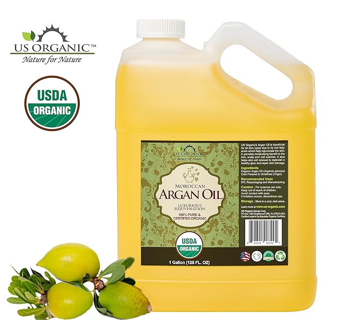 US Organic Moroccan Argan Oil, USDA Certified Organic,100% Pure & Natural, Cold Pressed Virgin, Unrefined, Origin_Morocco, Size for DIY and small manufacturers (128 oz (1 Gallon))