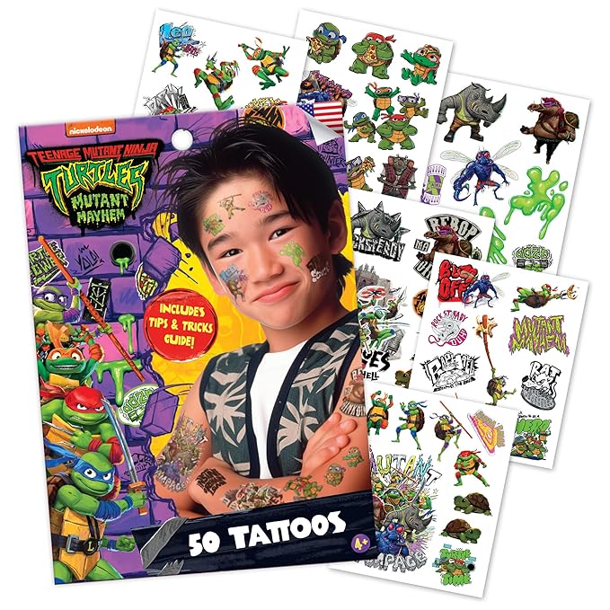 Teenage Mutant Ninja Turtles Temporary Tattoos for Kids (50 pack). Made in the USA w Certified Safe Ink. Kids Birthday Party Supplies & Party Favors. Temporary Tattoos Stickers Set for Girls and Boys