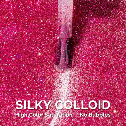 MelodySusie Neon Pink Glitter Gel Nail Polish,Red 0.5fl oz Soak Off UV LED Pink Diamond Glitter Gel Polish Gift for Women Nail Art Manicure Salon DIY Nail Design Decoration at Home-1743