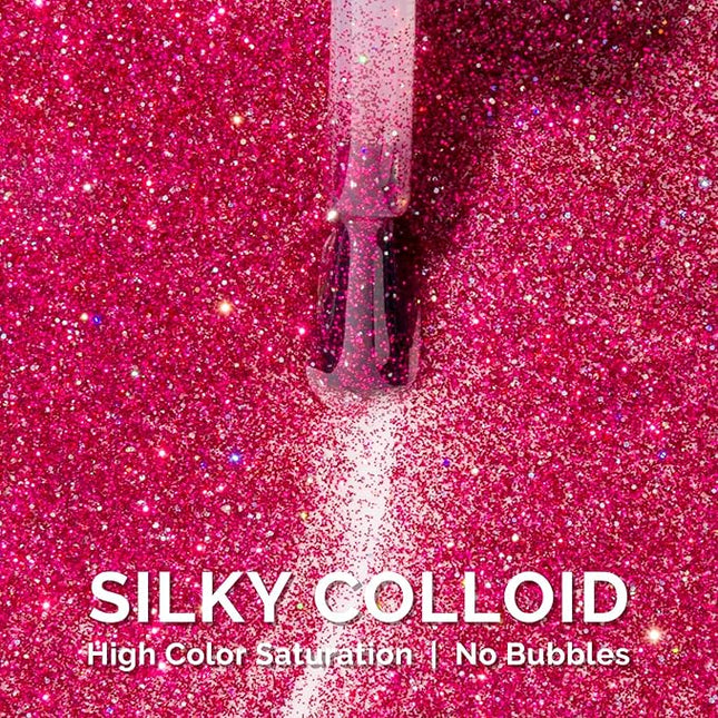 MelodySusie Neon Pink Glitter Gel Nail Polish,Red 0.5fl oz Soak Off UV LED Pink Diamond Glitter Gel Polish Gift for Women Nail Art Manicure Salon DIY Nail Design Decoration at Home-1743