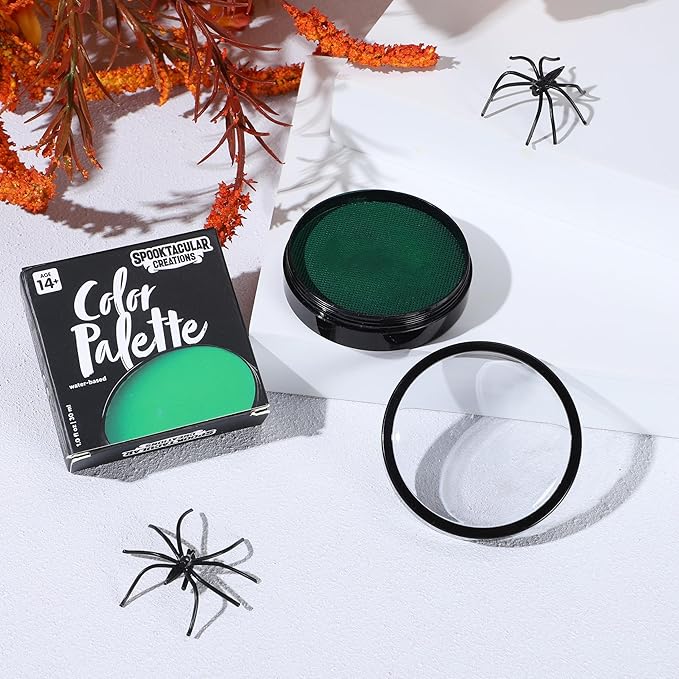 Spooktacular Creations Halloween Makeup Face Body Paint Waterproof Foundation Cream Cake Tub, Halloween Party Cosplay Clown Sfx Costume and Dress Up Makeup for Adult(1 Oz, Green)