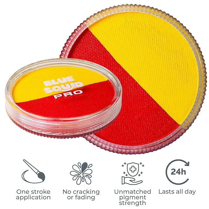 Blue Squid Face Paint Water Based Single Cake Professional Face Paint & Body Paint - Water Activated, Kids Adults Face Painting for Costume, Halloween Makeup, Cosplay - Red & Yellow Face Paint 30g