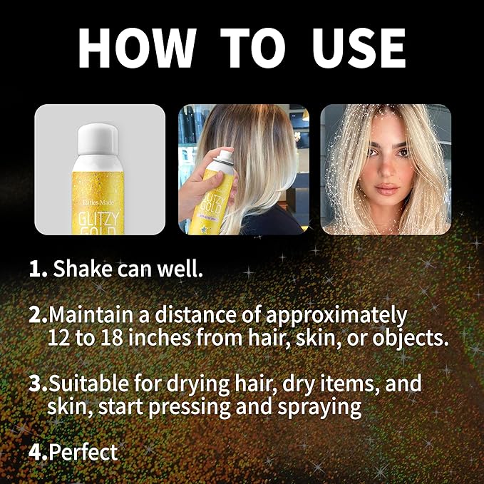 Hair Glitter Body Glitter Spray, 150ML Glitter Hairapray Gold Glitter Spray for Hair and Boday, Hair Glitter for Kids Women, Body Shimmer Festival Rave and Makeup 4.2 Fl Oz