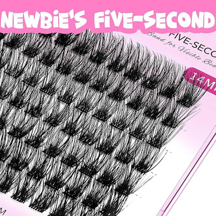 VEYESBEAUTY Lash Clusters Individual Eyelash Extensions Thin & Invisible Band DIY False Eyelashes for Self-application Newbie's Five-Second Series Wispy Lash Tray, Dreamy 16mm Single Length