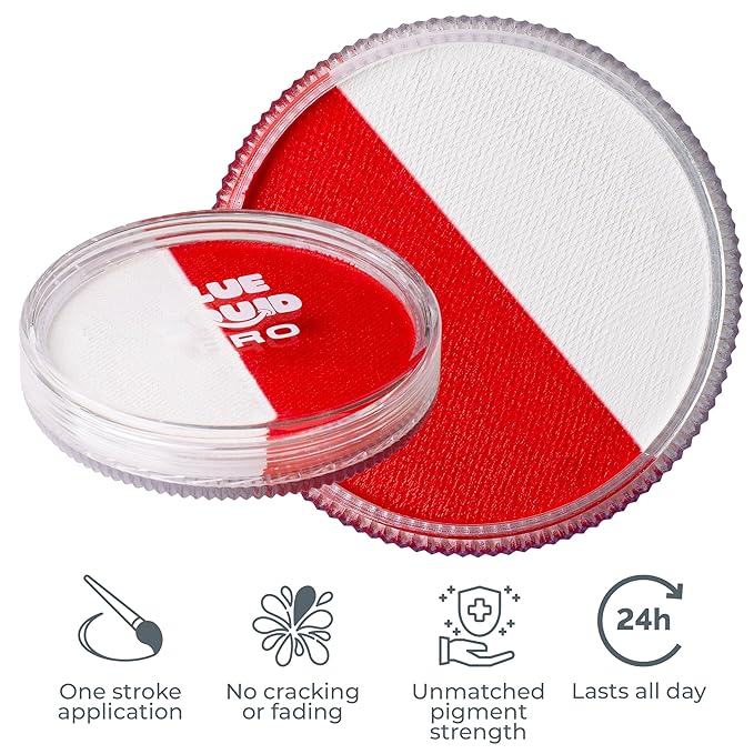 Blue Squid Face Paint Water Based Single Cake Professional Face Paint & Body Paint - Water Activated, Kids Adults Face Painting for Costume, Halloween Makeup, Cosplay - Red & White Face Paint 30g