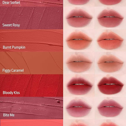 HEVVYMAKEUP Blurring Effect Lip Tint - Airy Velvet Matte Lips - Vegan, Longwear, Vibrant, Buildable Creamy Soft Texture - Korean Lip Makeup, Dear Sorbet, 0.13 fl.oz.