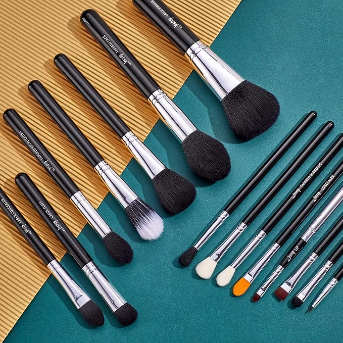 Jessup Makeup Brushes 15 Pcs Makeup Brush Set Beauty Cosmetics Make Up Powder Concealer Eyeshadow Eyeliner Blending Lip Brush Tools (Black/Silver) T092