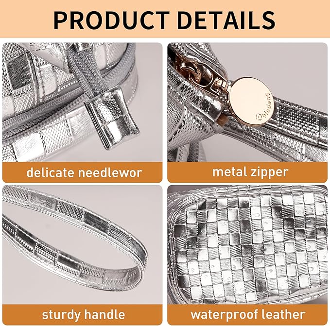 Abiudeng Large Capacity Makeup Bag Ladies Cosmetic Bag Travel Bag with Compartments Portable PU Leather Travel Makeup Bag with Handle