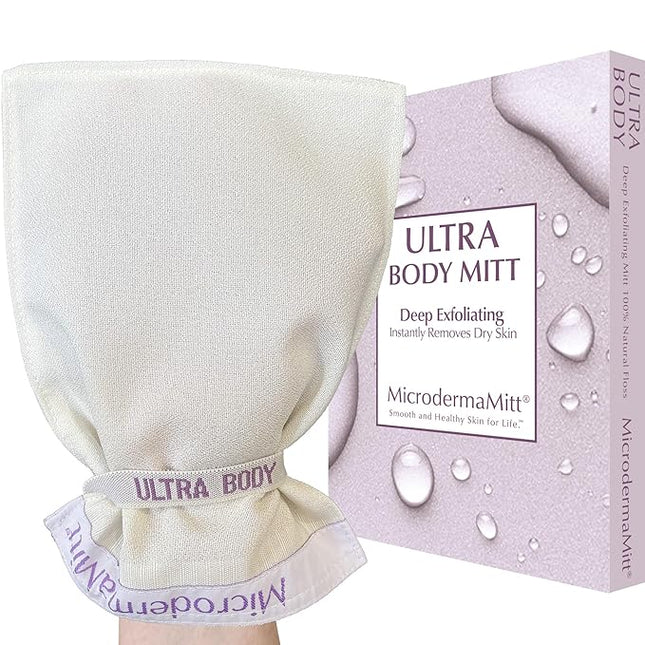 MicrodermaMitt ULTRA Exfoliating Mitt - The Ultimate Deep Exfoliating Body Scrubber Kese Glove – Keratosis Pilaris, Strawberry Skin Treatment, Reduce Ingrown Hair, Turkish Body Scrubber Exfoliator