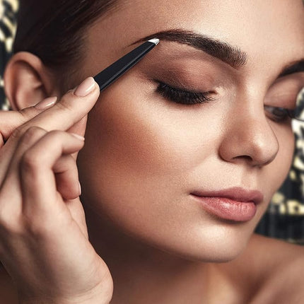 Professional Slanted Tweezers for Women and Men | High Carbon Stainless Steel Sharp Tweezer | Tweezers for Women Facial Hair Plucking, Hand-Filed & Aligned Precision Slant Tips - Black